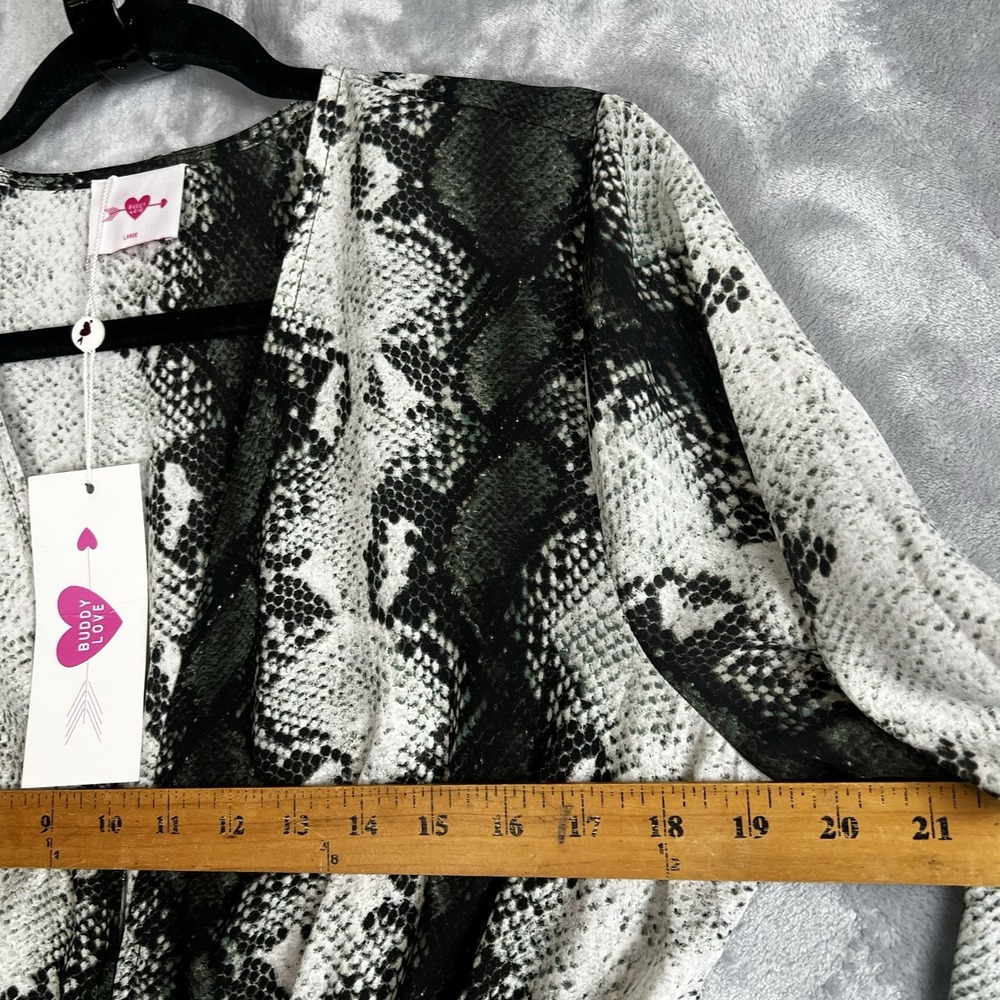 Buddy Love Snakeskin Print Maxi Dress Grey Black V-Neck Long Sleeve Slit Large - Picture 15 of 16